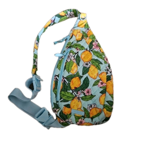 Vera Bradley Blue And Yellow Lighten Up Essentials Lemon Grove Sling Bag - Picture 3 of 11